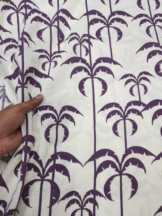 Tropical Palm Tree Print Cotton Linen Fabric – Purple