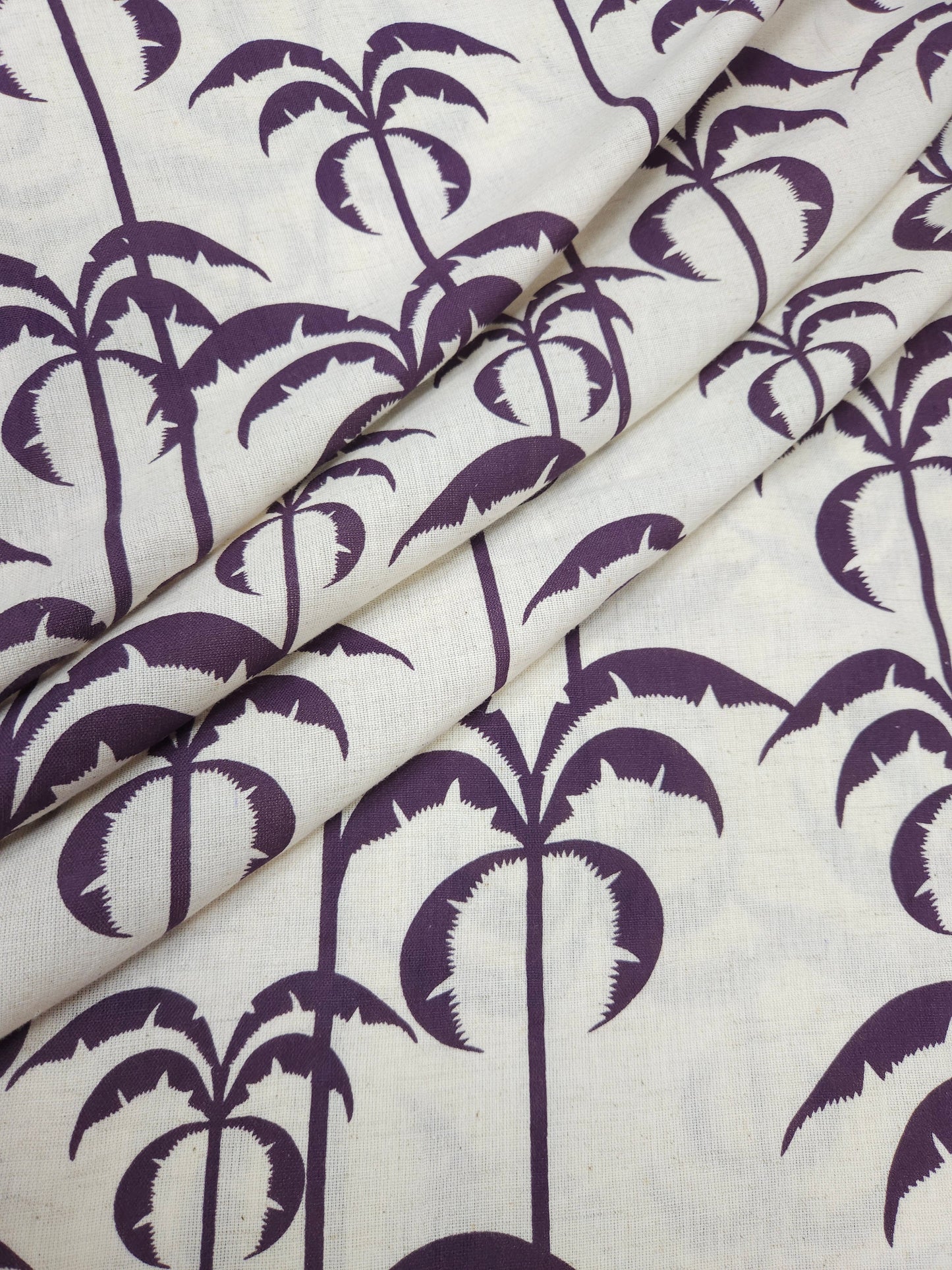 Tropical Palm Tree Print Cotton Linen Fabric – Purple