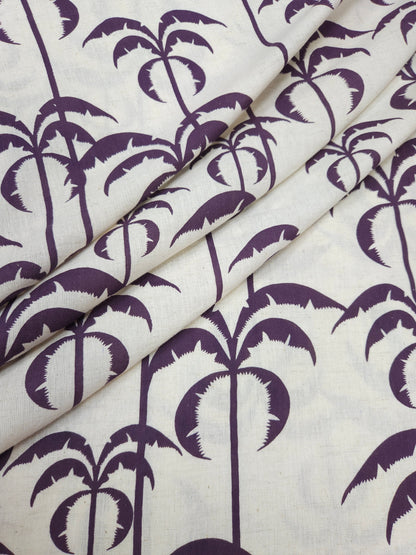 Tropical Palm Tree Print Cotton Linen Fabric – Purple