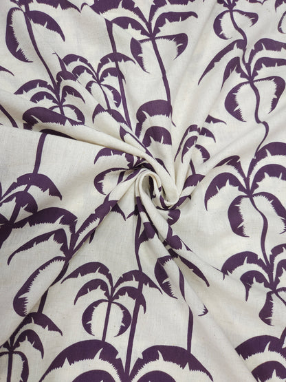 Tropical Palm Tree Print Cotton Linen Fabric – Purple
