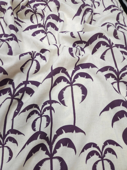 Tropical Palm Tree Print Cotton Linen Fabric – Purple