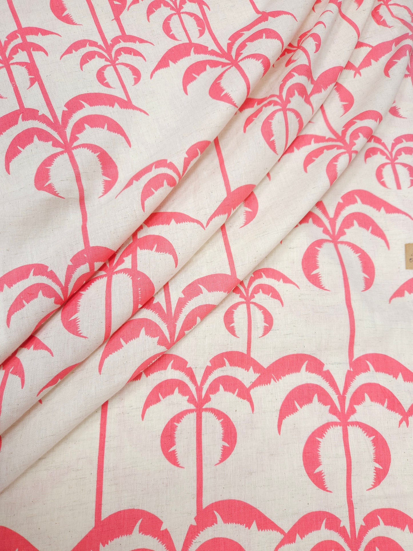 Summer Palm Tree Print Cotton Linen Fabric – Coral Pink