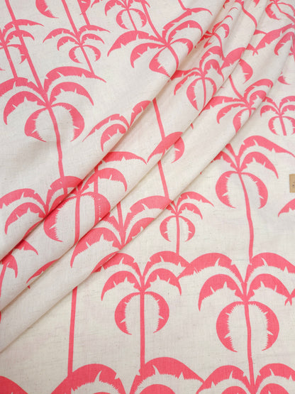 Summer Palm Tree Print Cotton Linen Fabric – Coral Pink