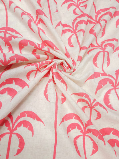 Summer Palm Tree Print Cotton Linen Fabric – Coral Pink