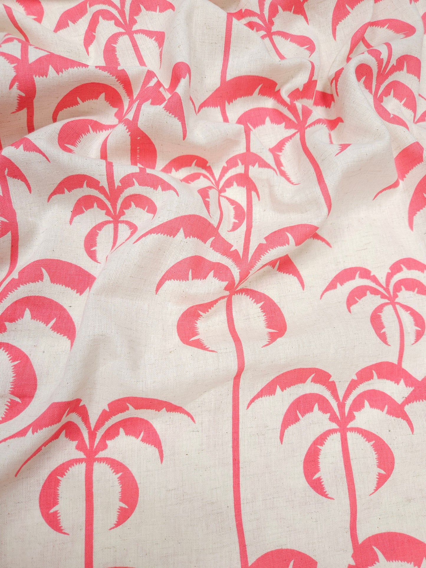 Summer Palm Tree Print Cotton Linen Fabric – Coral Pink