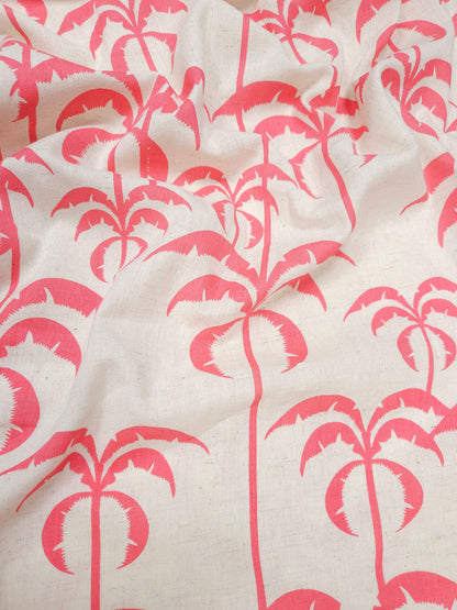 Summer Palm Tree Print Cotton Linen Fabric – Coral Pink