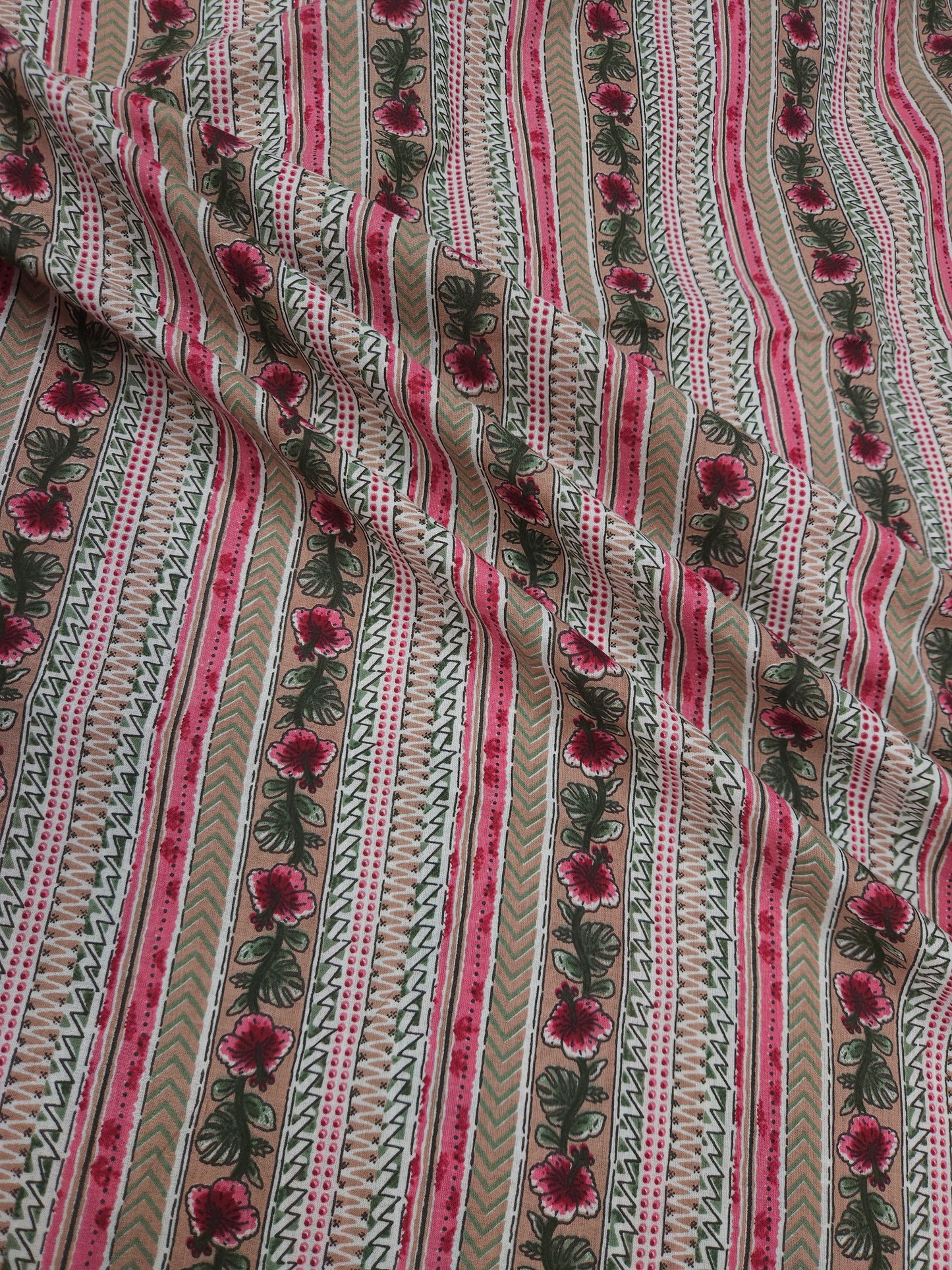 Pink Floral Stripe Cotton Fabric
