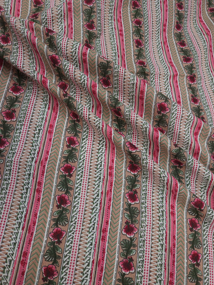 Pink Floral Stripe Cotton Fabric
