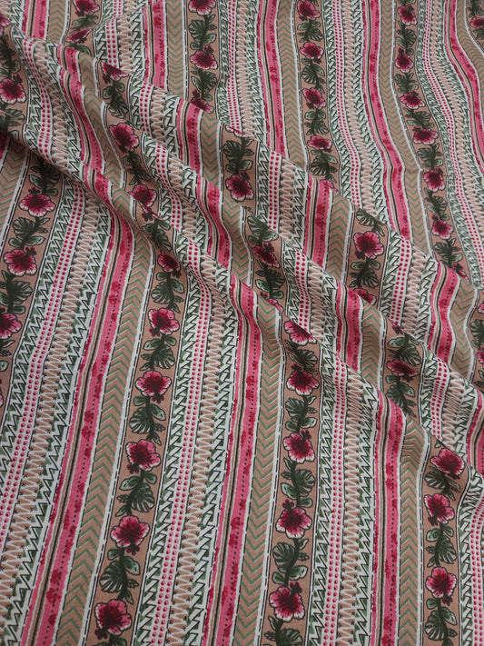 Pink Floral Stripe Cotton Fabric