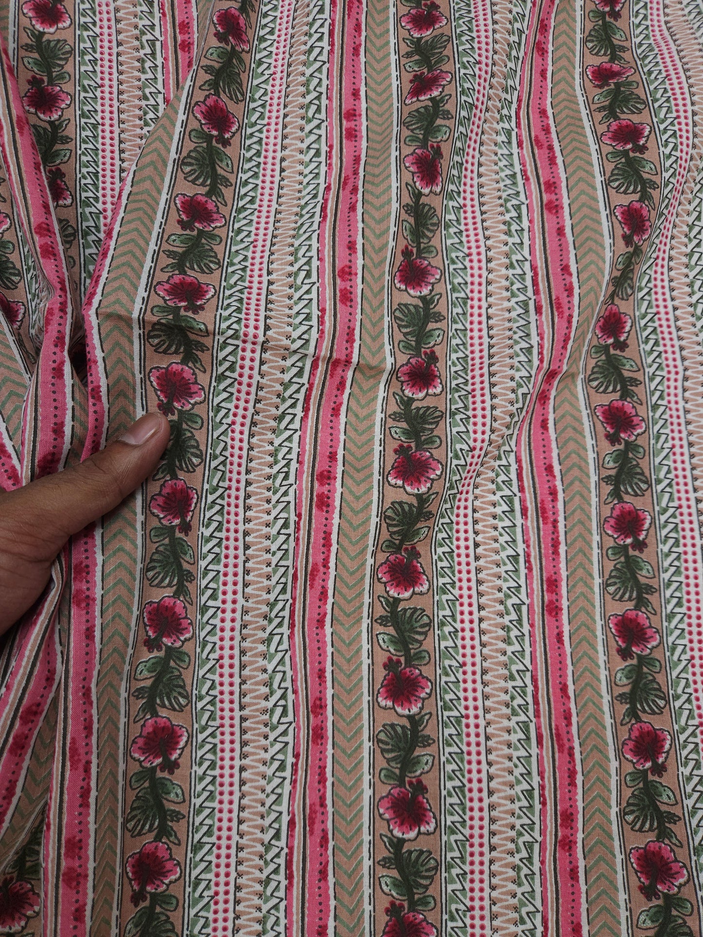 Pink Floral Stripe Cotton Fabric