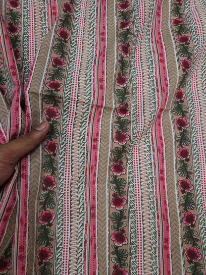 Pink Floral Stripe Cotton Fabric