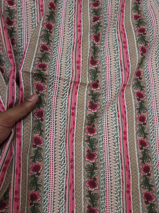 Pink Floral Stripe Cotton Fabric