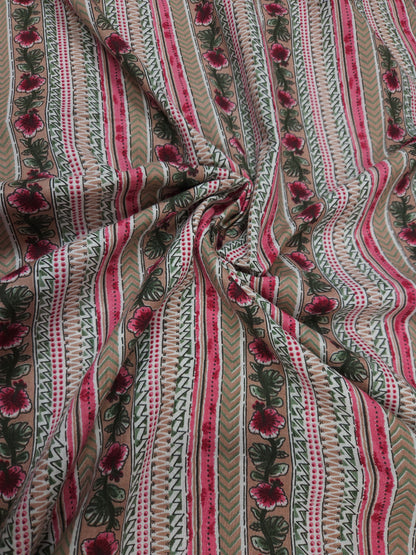 Pink Floral Stripe Cotton Fabric