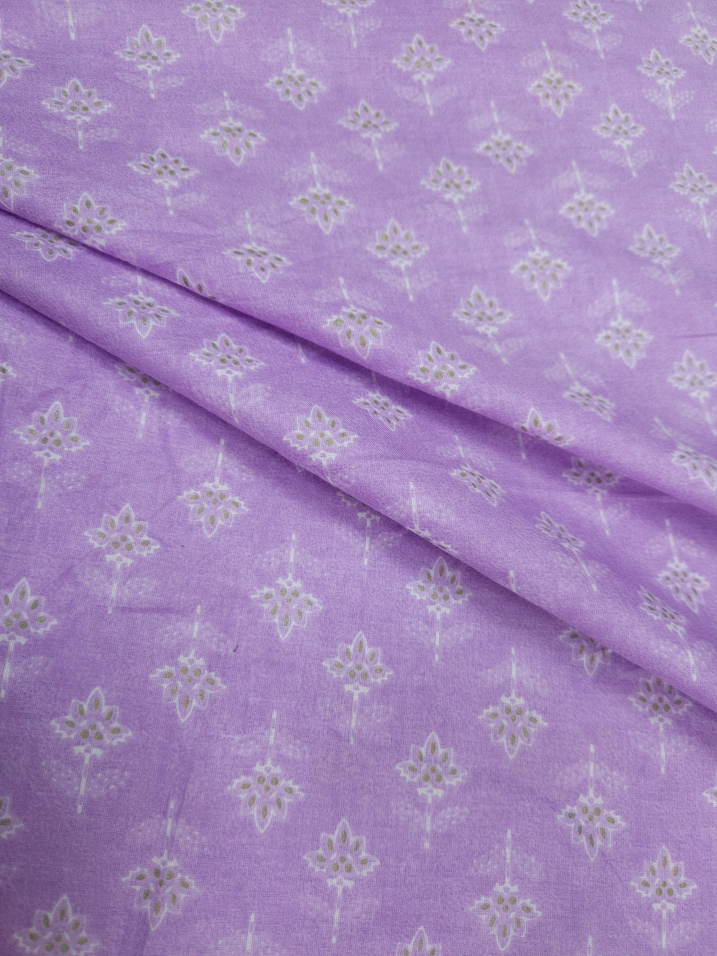 Lavender Hand Block Buti Cotton Fabric