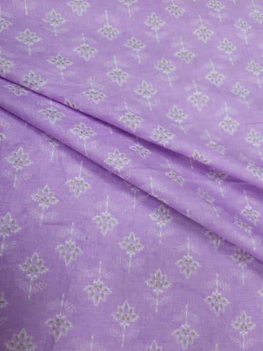 Lavender Hand Block Buti Cotton Fabric