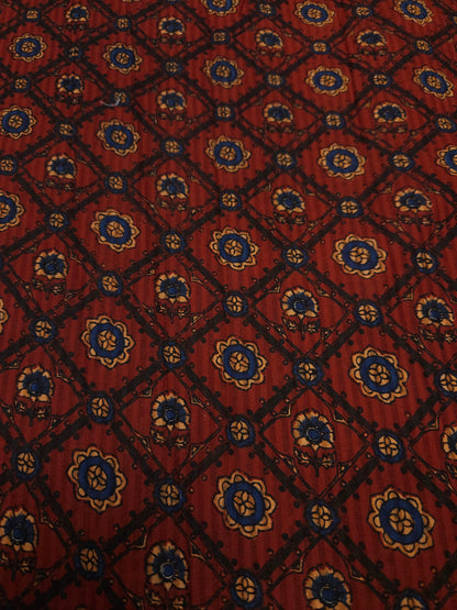 Rust Ajrakh Inspired Cotton Fabric