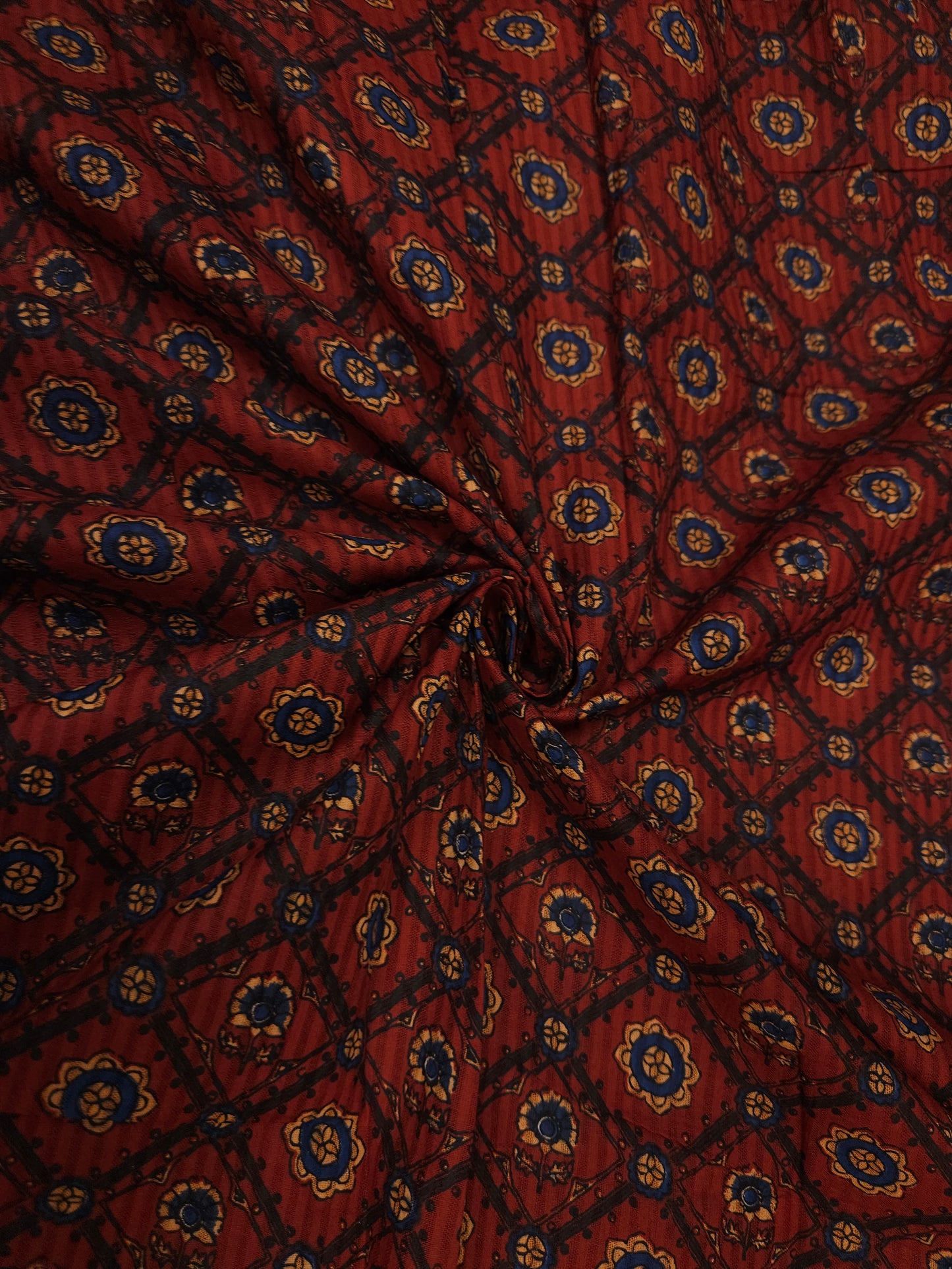 Rust Ajrakh Inspired Cotton Fabric