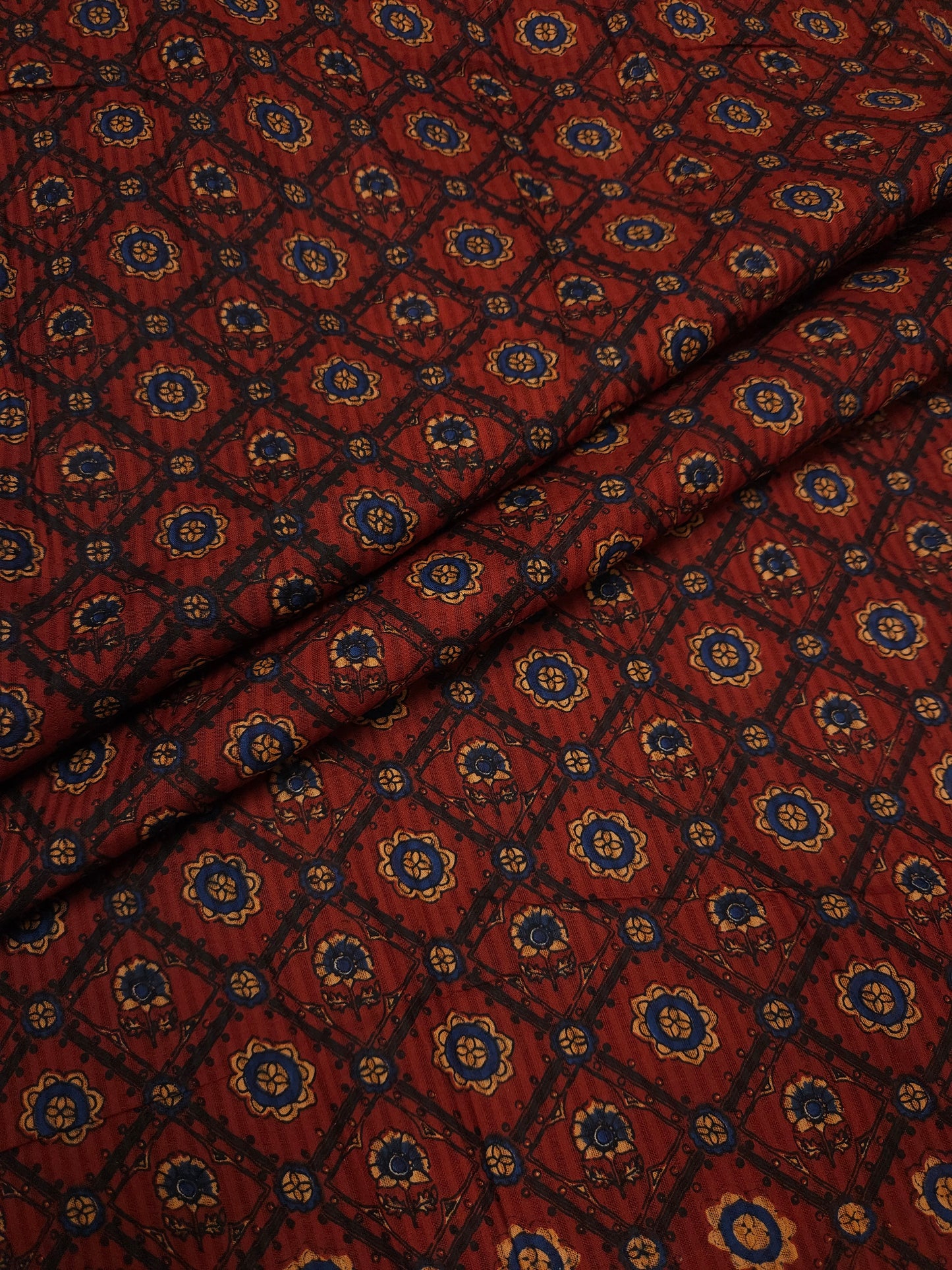 Rust Ajrakh Inspired Cotton Fabric