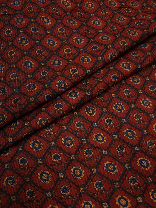 Rust Ajrakh Inspired Cotton Fabric