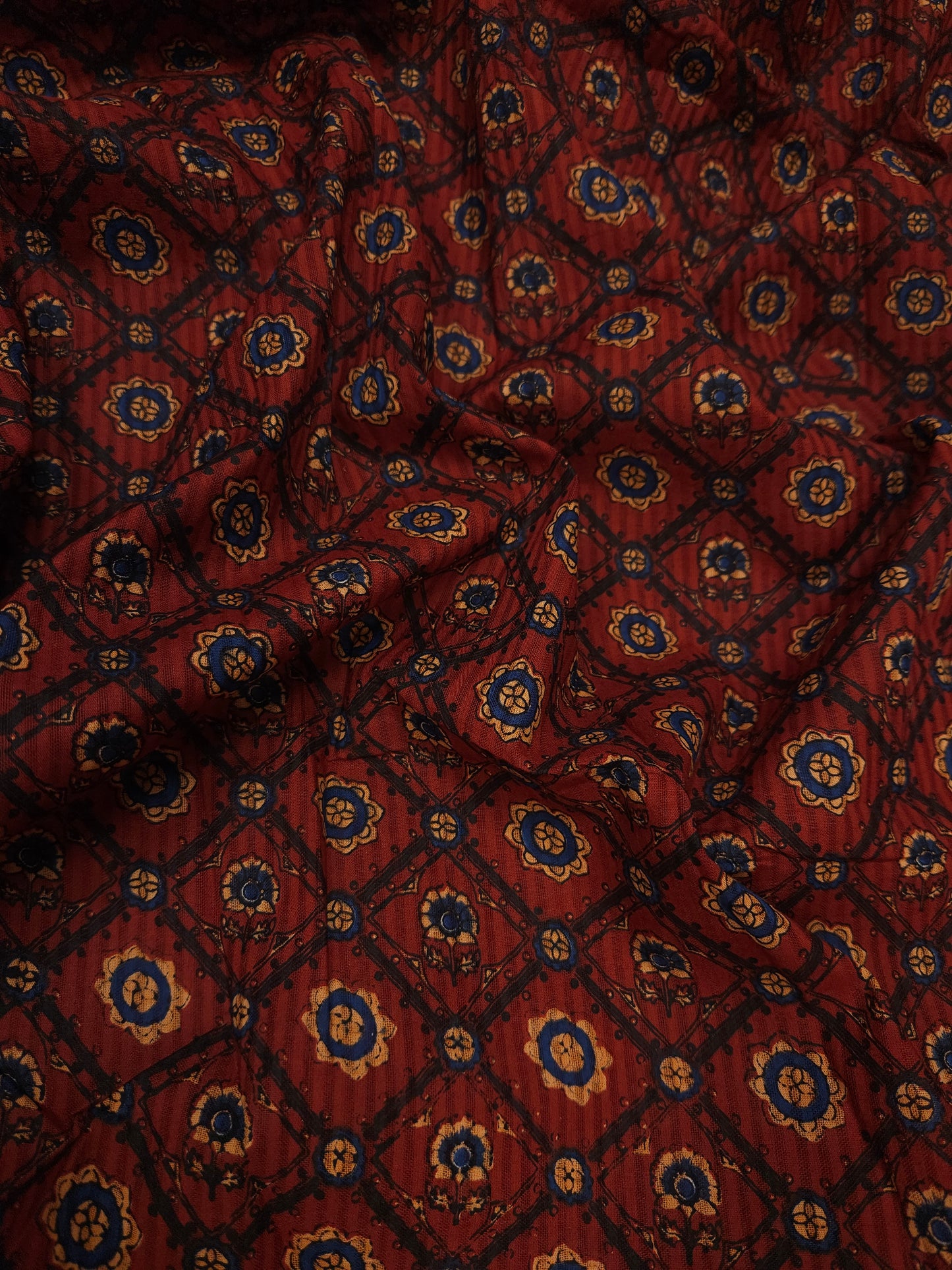 Rust Ajrakh Inspired Cotton Fabric