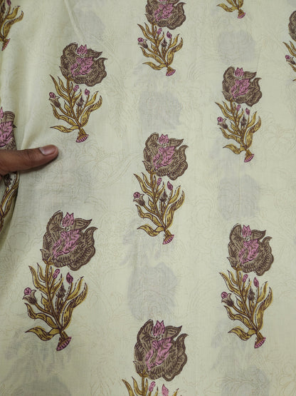 Beige Traditional Floral Cotton Fabric