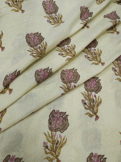 Beige Traditional Floral Cotton Fabric