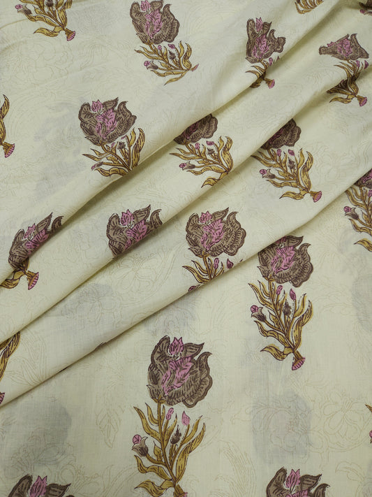 Beige Traditional Floral Cotton Fabric