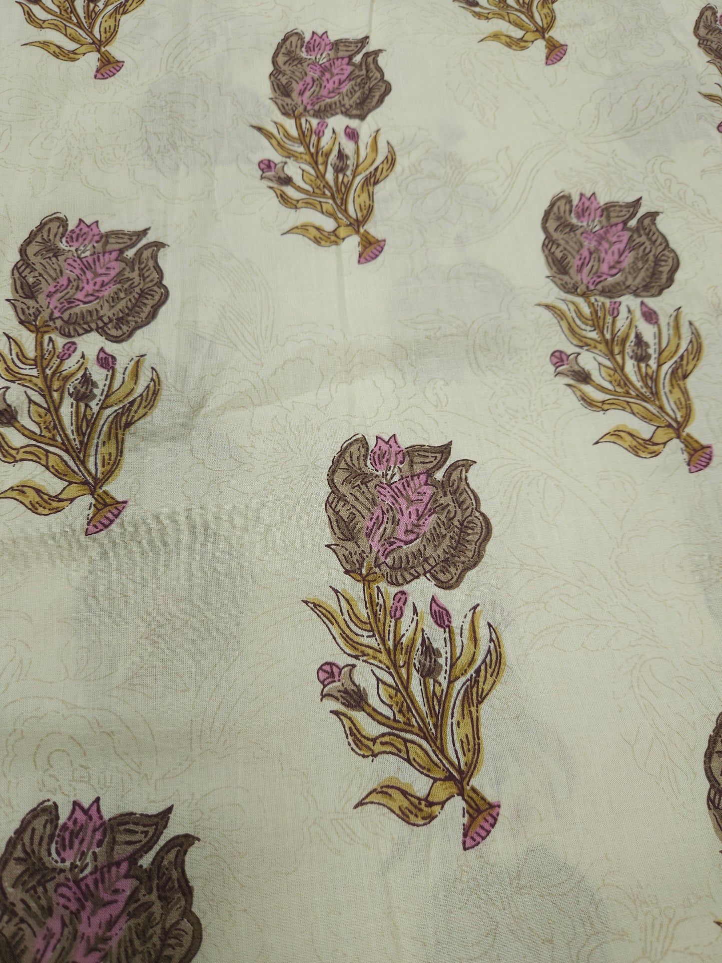 Beige Traditional Floral Cotton Fabric