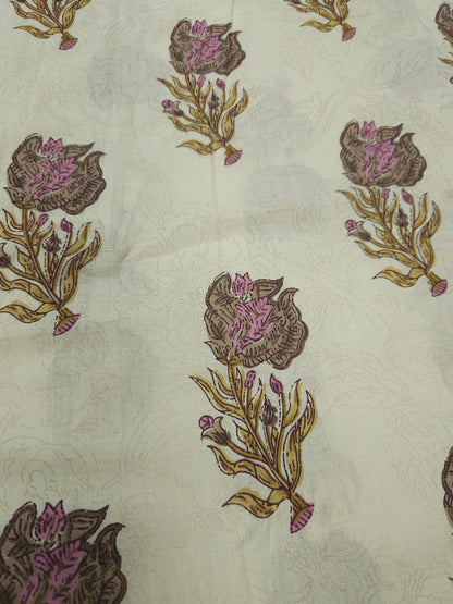 Beige Traditional Floral Cotton Fabric