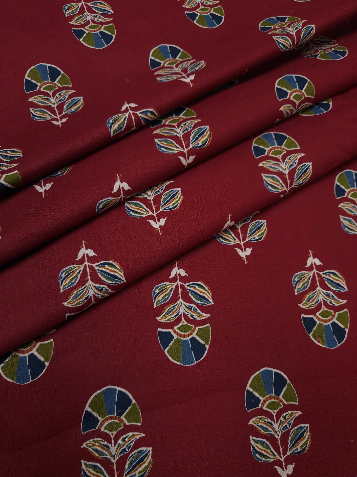 Maroon Traditional Buta Cotton Fabric
