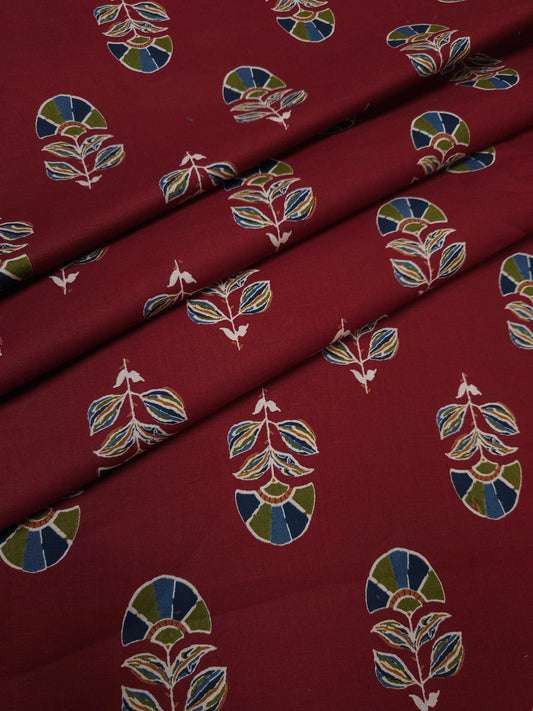 Maroon Traditional Buta Cotton Fabric