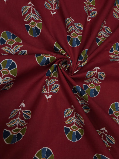 Maroon Traditional Buta Cotton Fabric