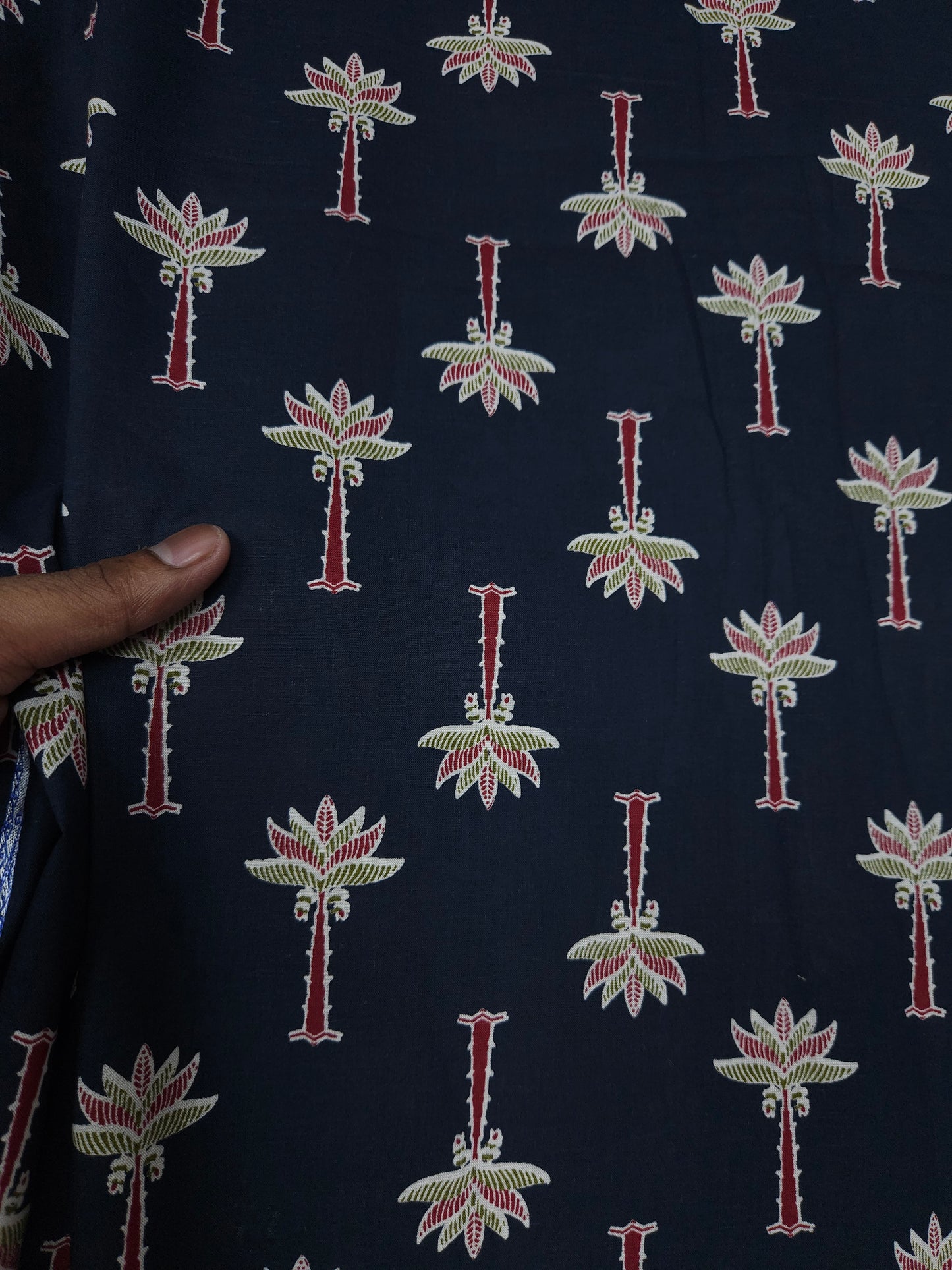 Indigo Tropical Motif Cotton Fabric