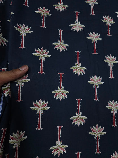 Indigo Tropical Motif Cotton Fabric