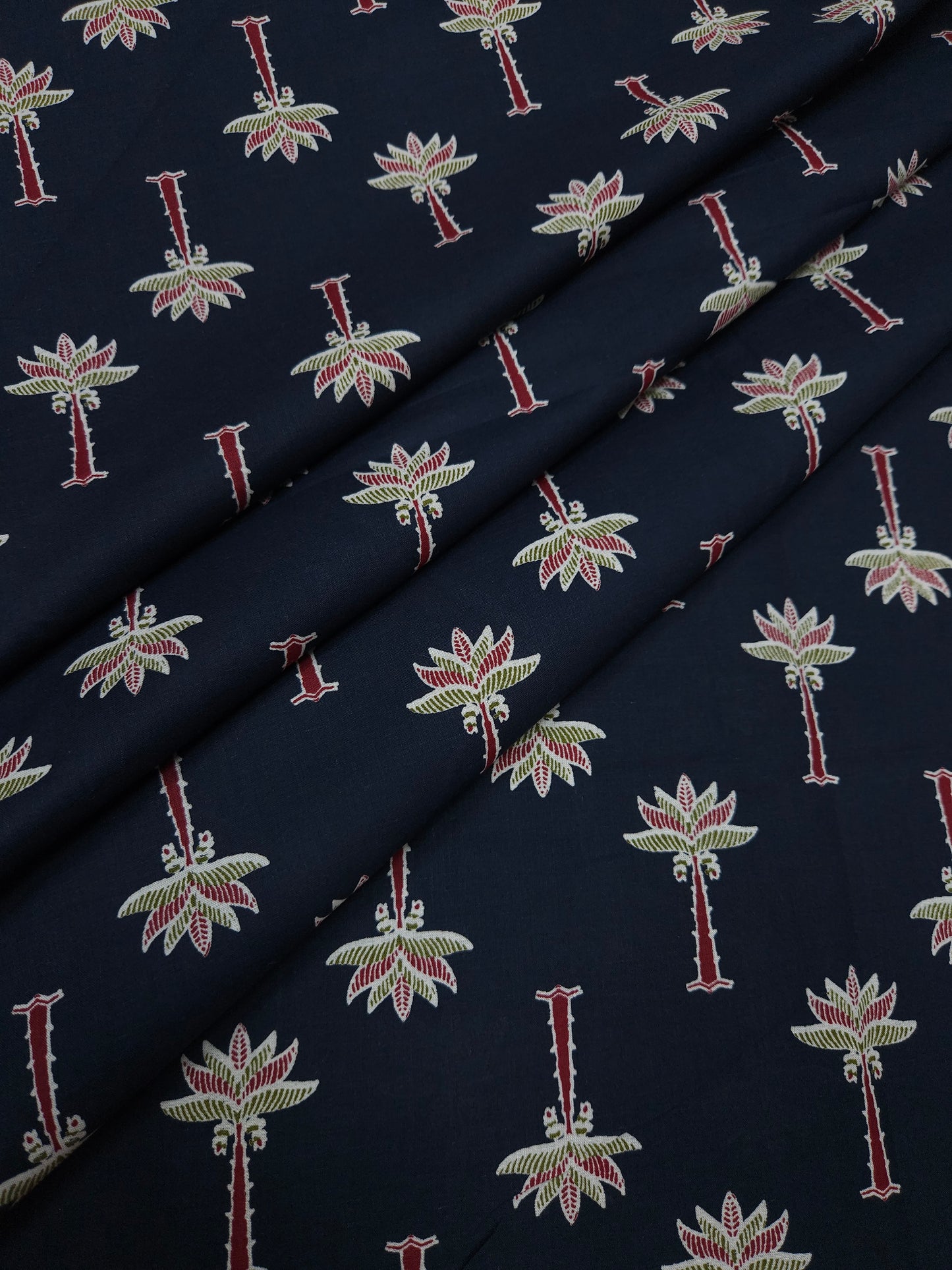 Indigo Tropical Motif Cotton Fabric