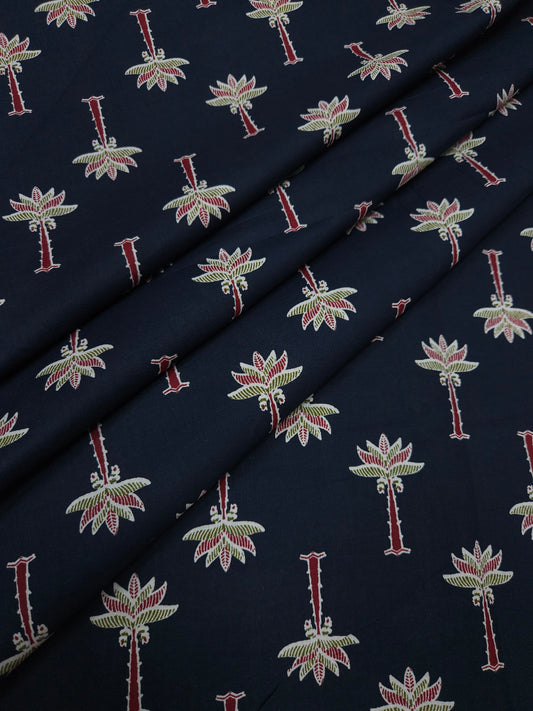 Indigo Tropical Motif Cotton Fabric