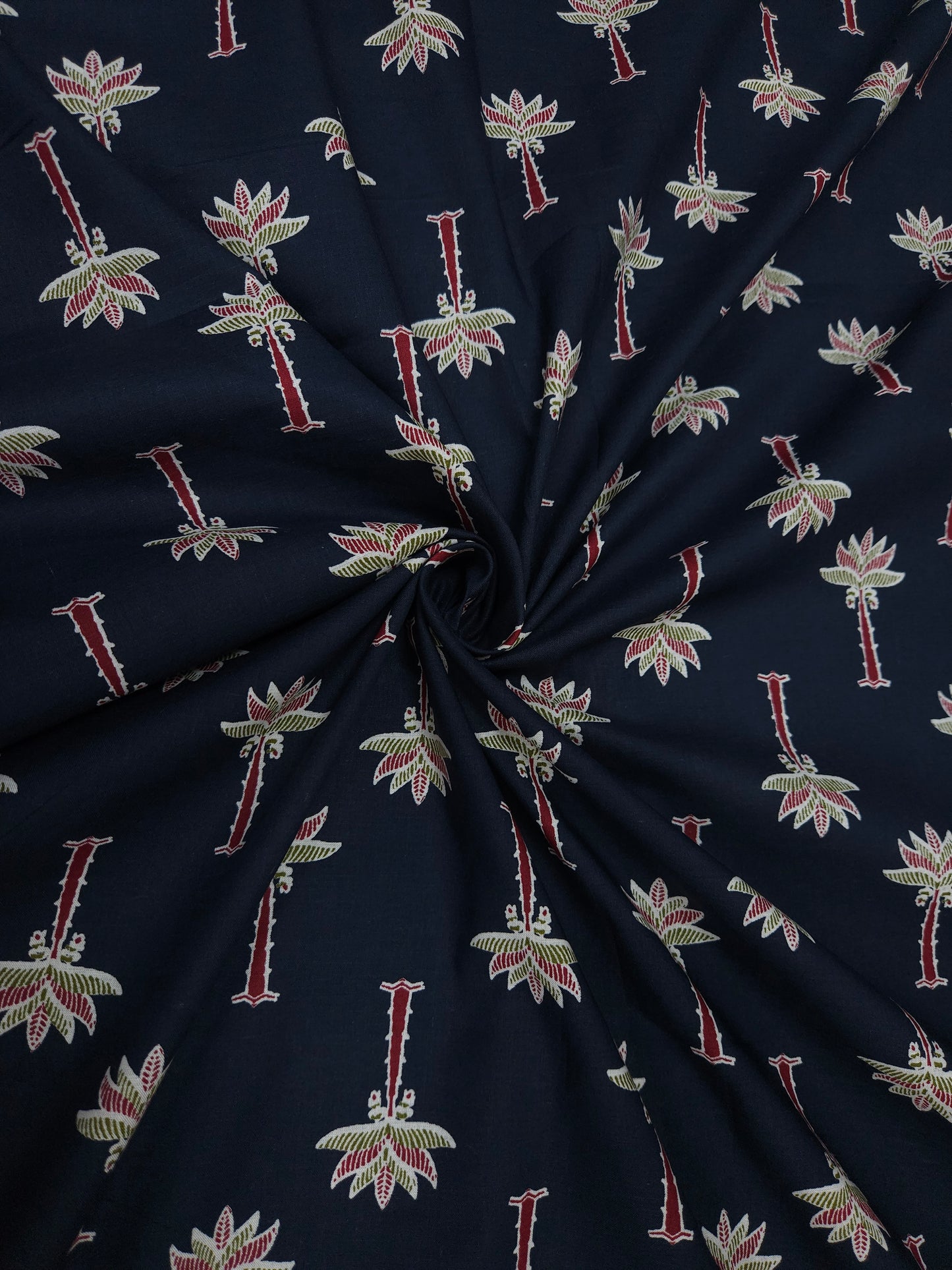 Indigo Tropical Motif Cotton Fabric