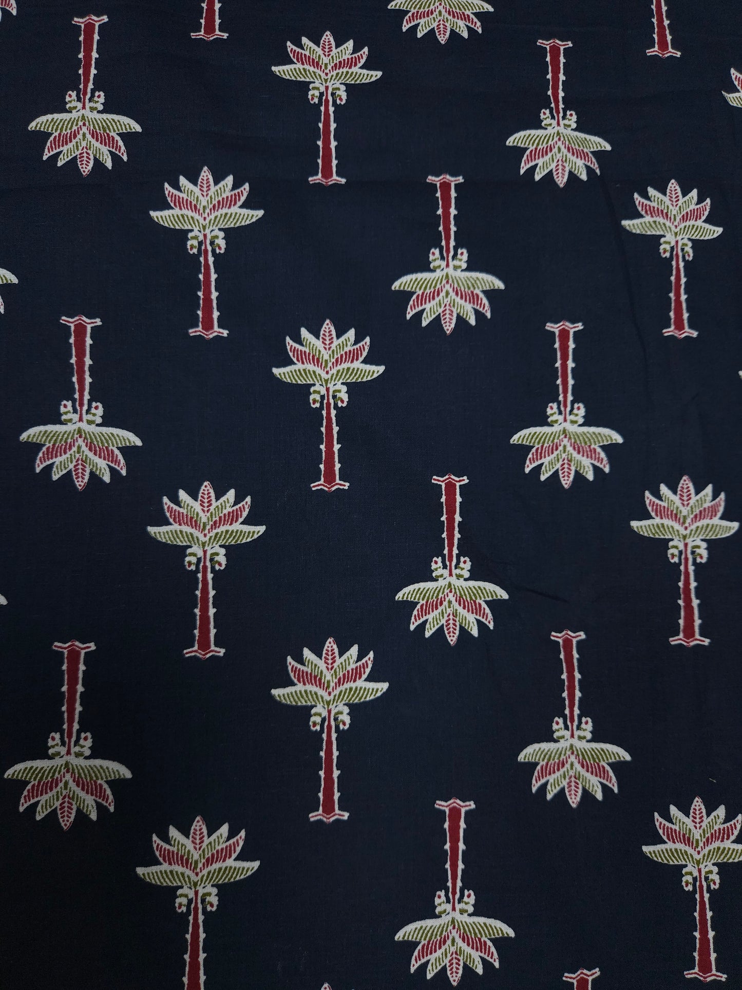Indigo Tropical Motif Cotton Fabric
