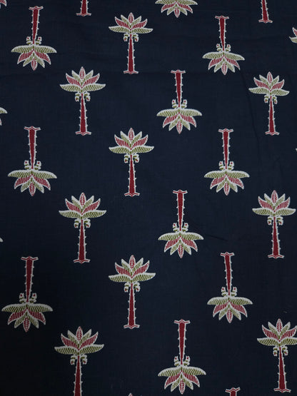Indigo Tropical Motif Cotton Fabric