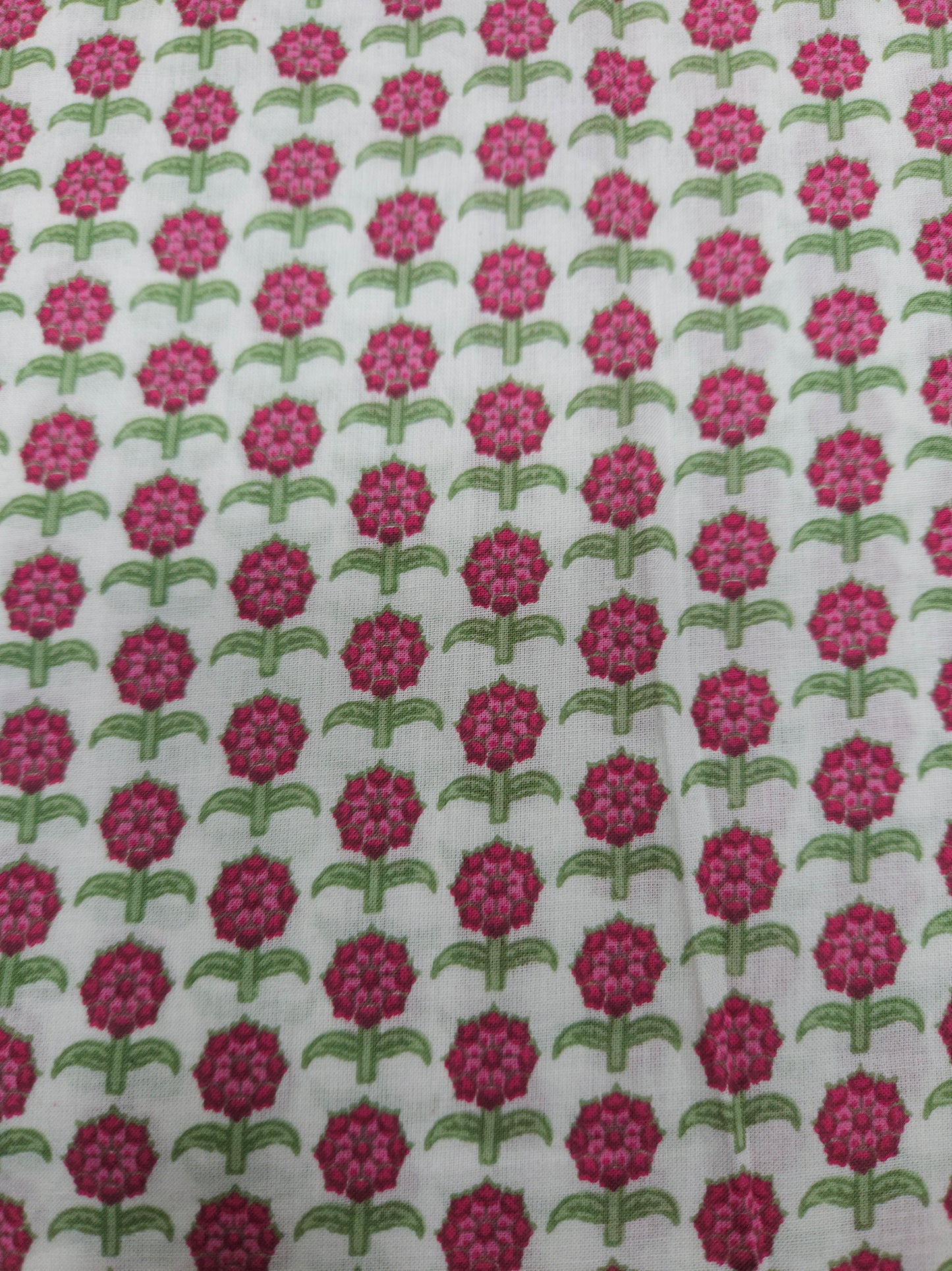 White Pink Floral Block Print Cotton Fabric