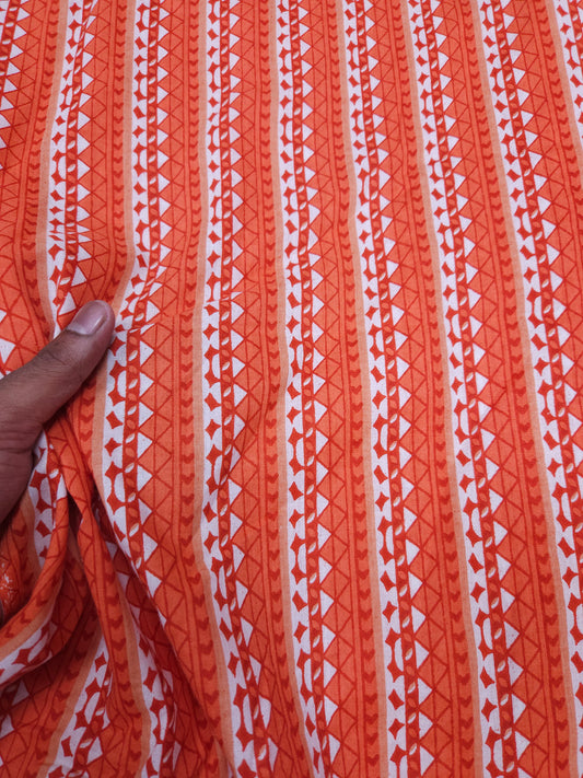 Orange Geometric Stripe Cotton Fabric