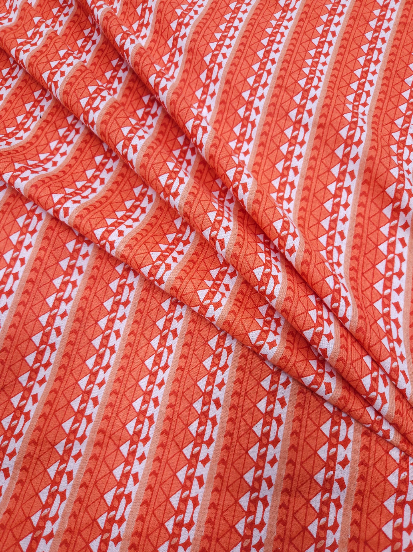 Orange Geometric Stripe Cotton Fabric