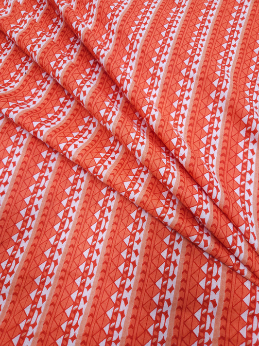 Orange Geometric Stripe Cotton Fabric