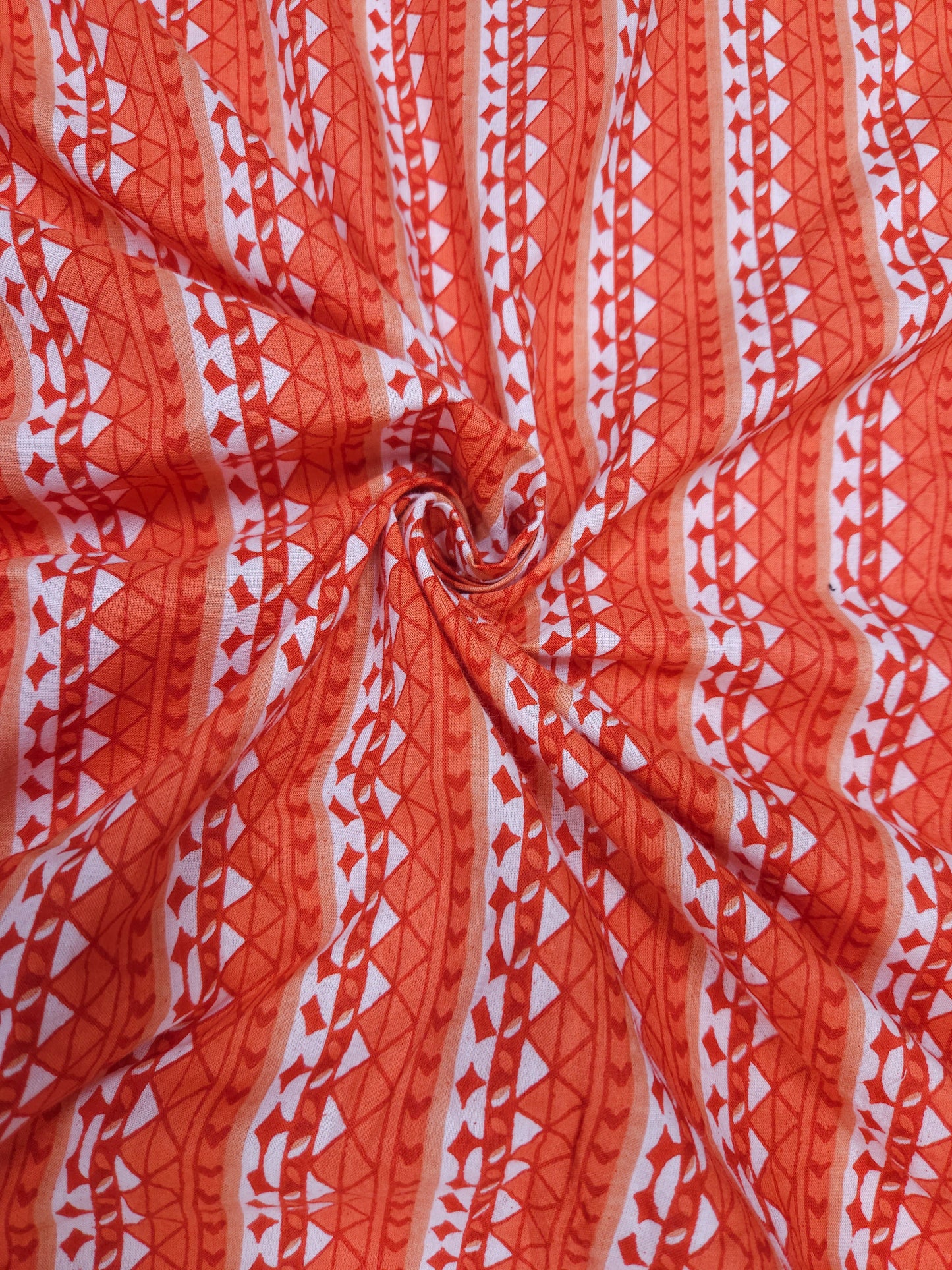 Orange Geometric Stripe Cotton Fabric