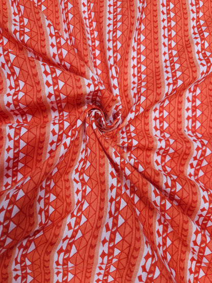 Orange Geometric Stripe Cotton Fabric