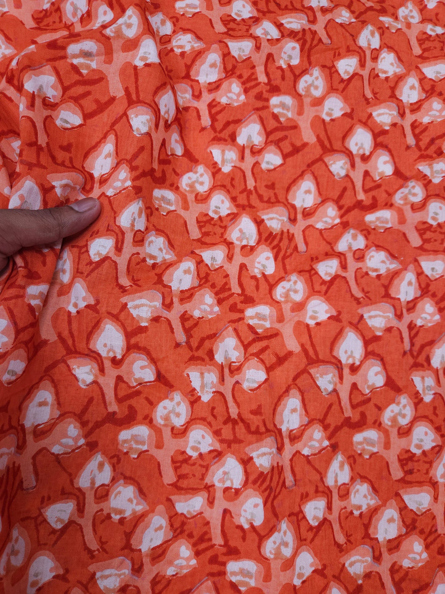 Orange Abstract Floral Cotton Fabric