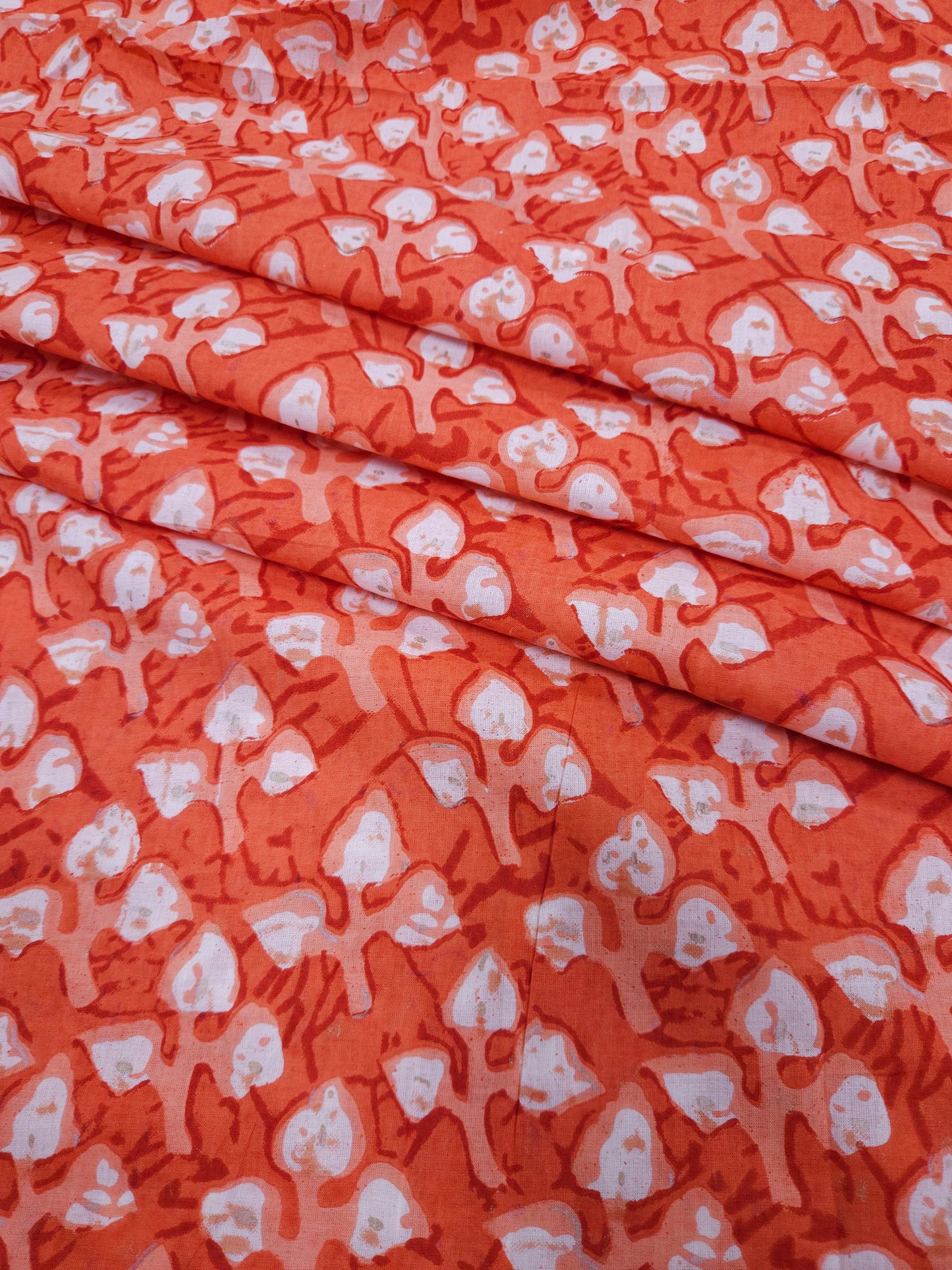 Orange Abstract Floral Cotton Fabric
