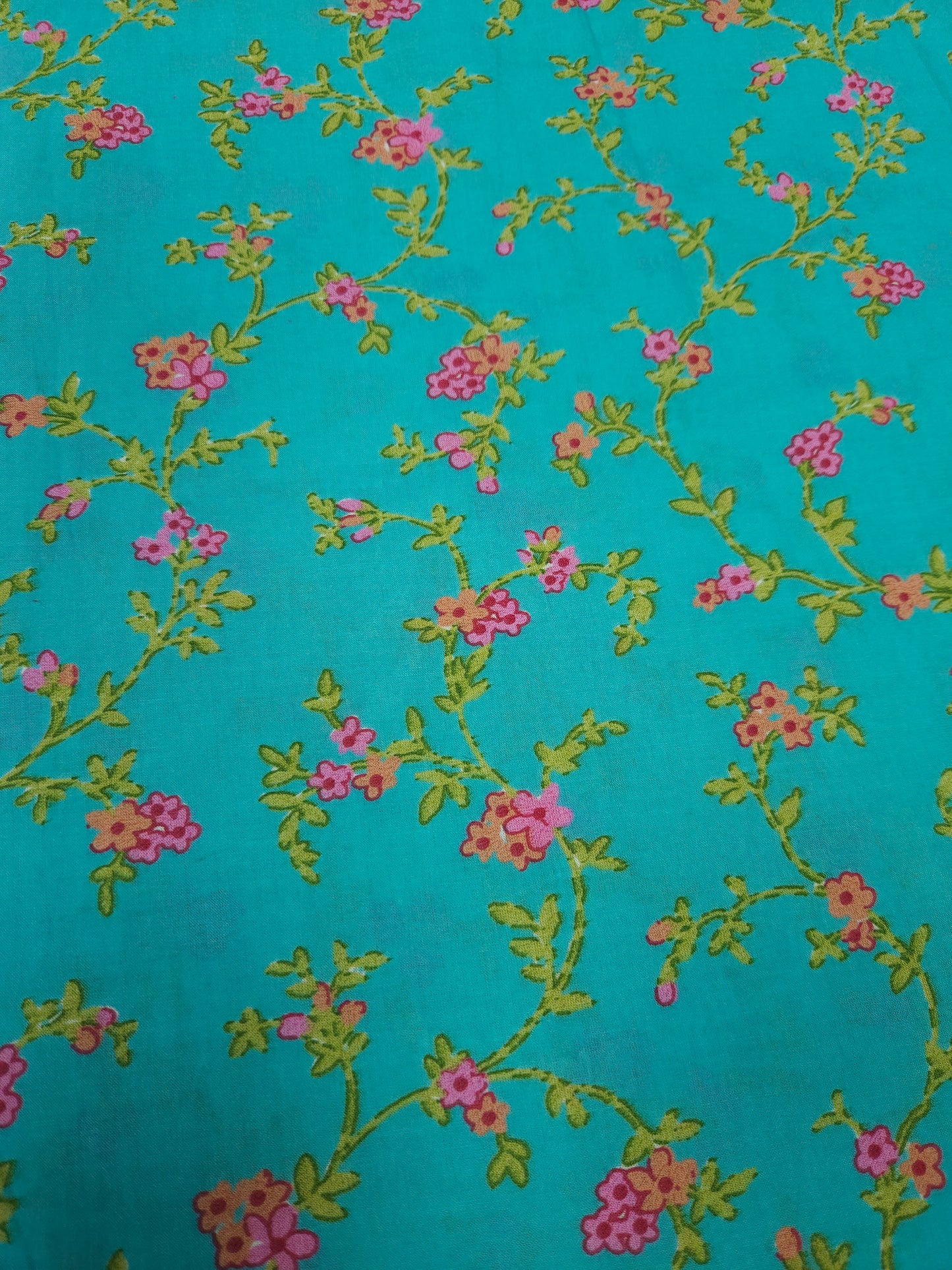Aqua Vine Floral Cotton Fabric