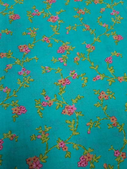 Aqua Vine Floral Cotton Fabric