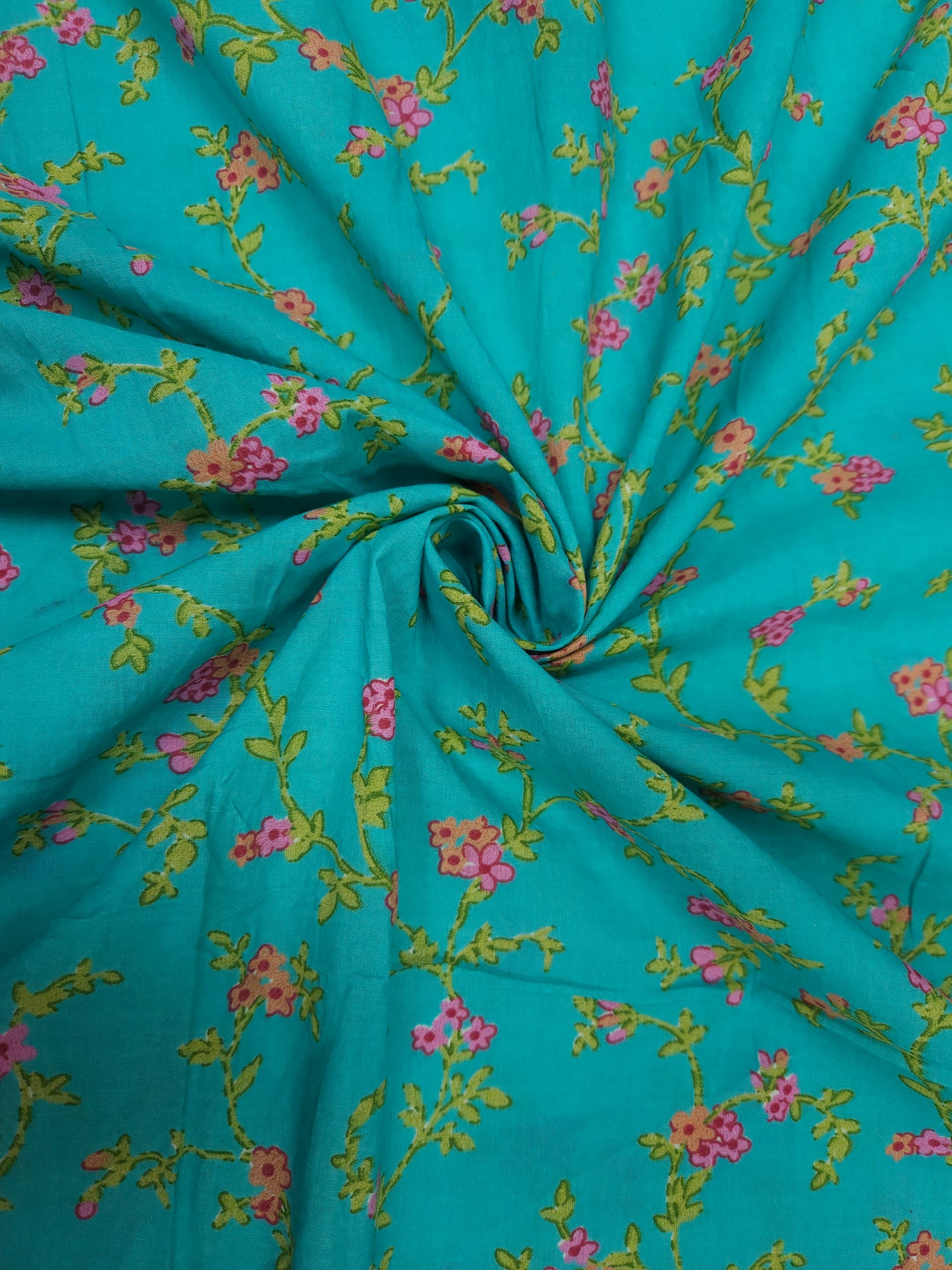 Aqua Vine Floral Cotton Fabric